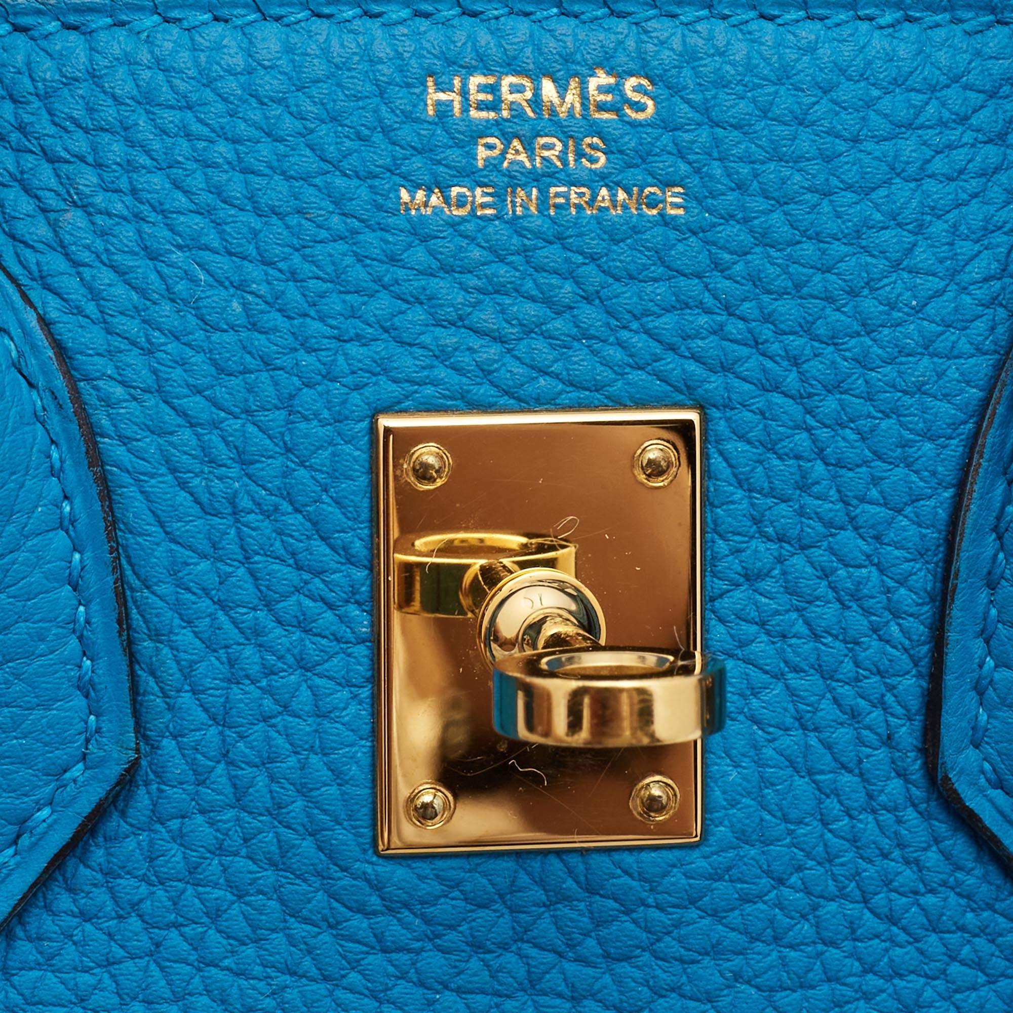 Hermes Bleu Frida Togo Leather Gold Finish Birkin 25 Bag 8