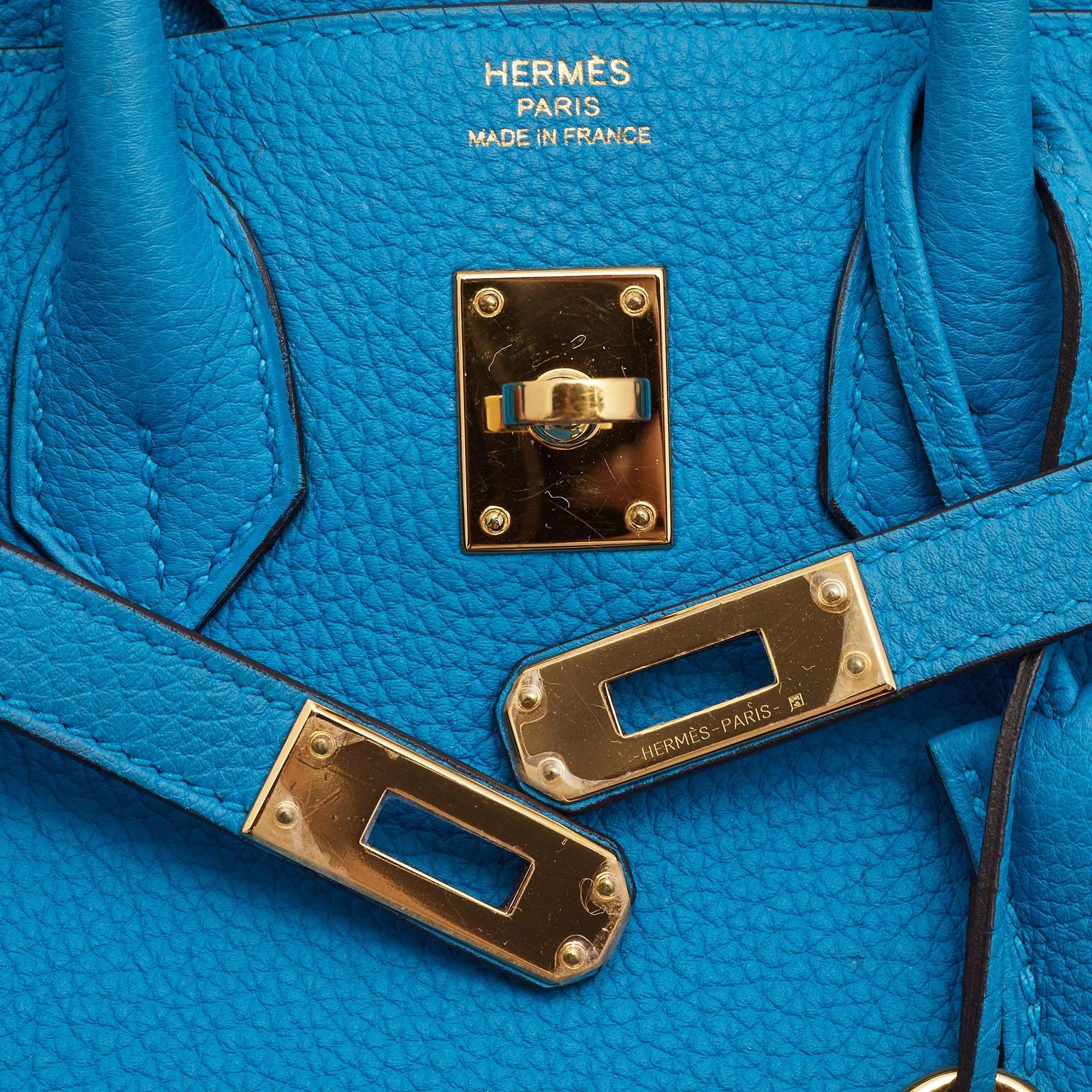 Hermes Bleu Frida Togo Leather Gold Finish Birkin 25 Bag 14