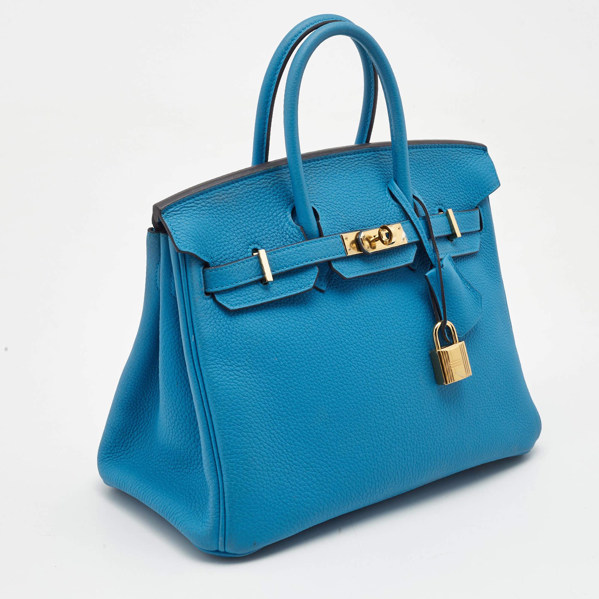 Men's Hermes Bleu Frida Togo Leather Gold Finish Birkin 25 Bag