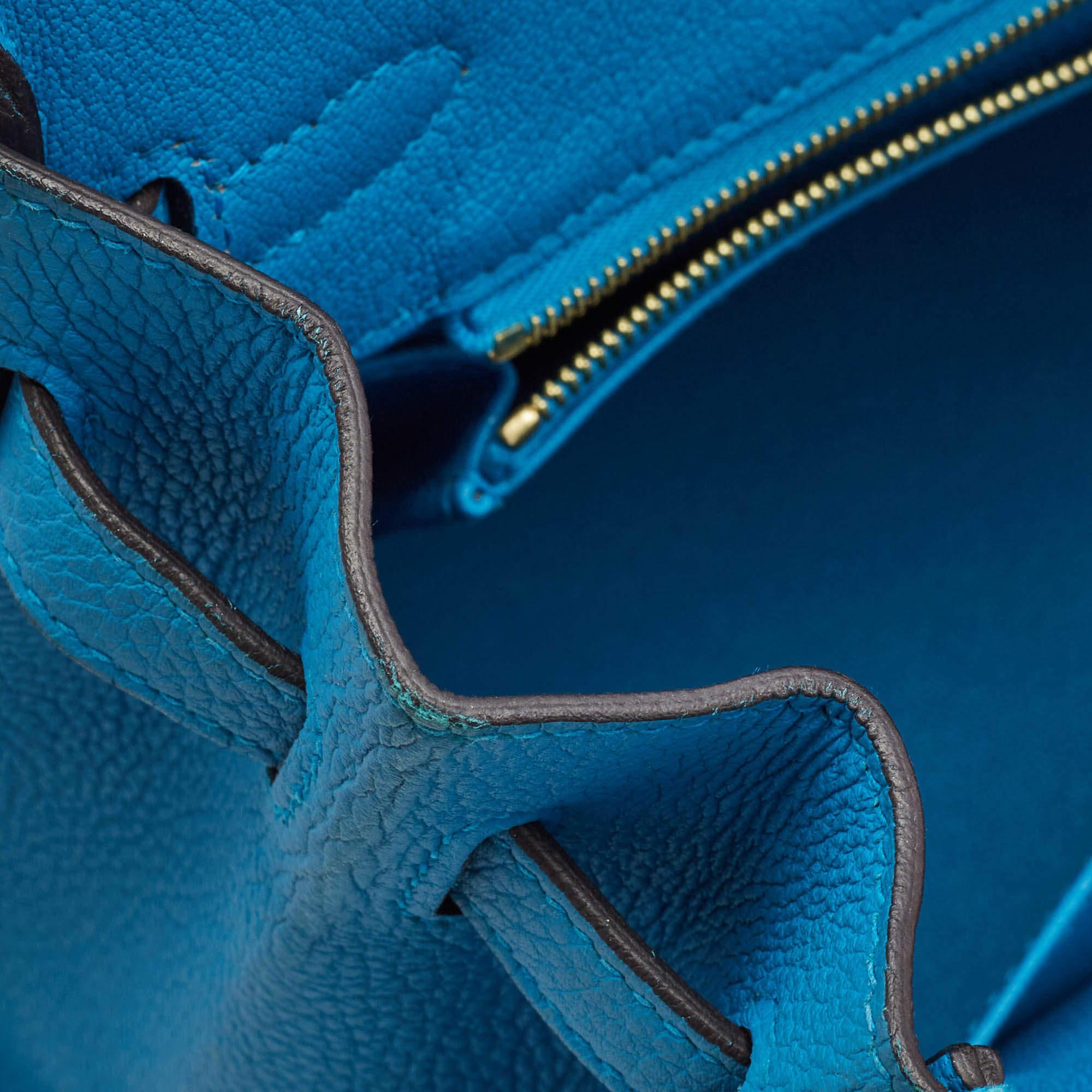 Hermes Bleu Frida Togo Leather Gold Finish Birkin 25 Bag 5