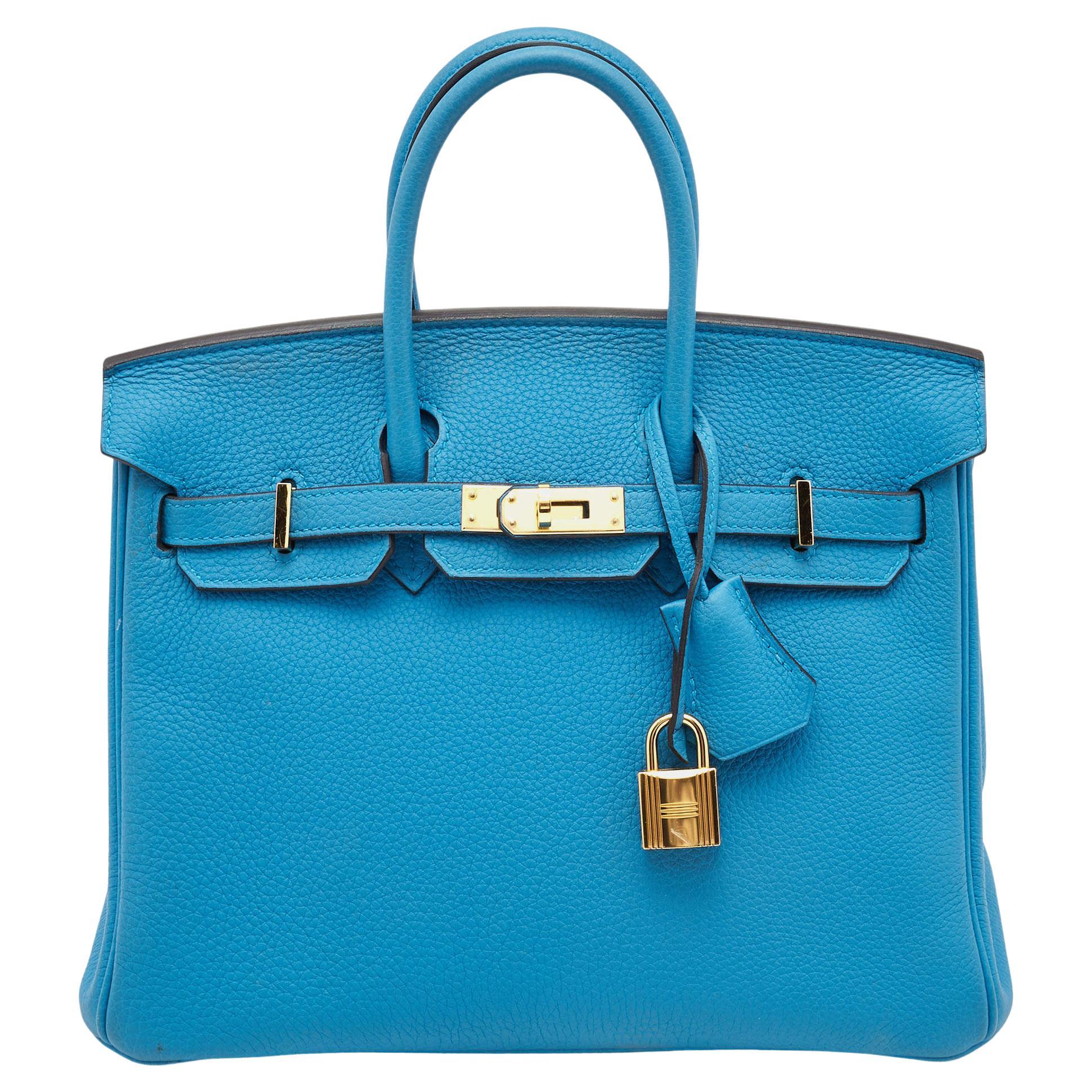 Hermes Bleu Frida Togo Leather Gold Finish Birkin 25 Bag