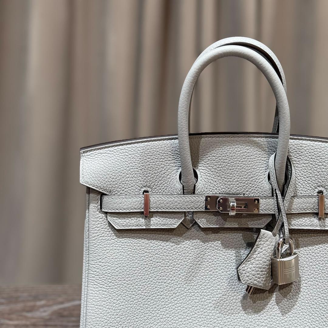 Gray Hermès Bleu Glacier Birkin 25 Togo Palladium Hardware For Sale