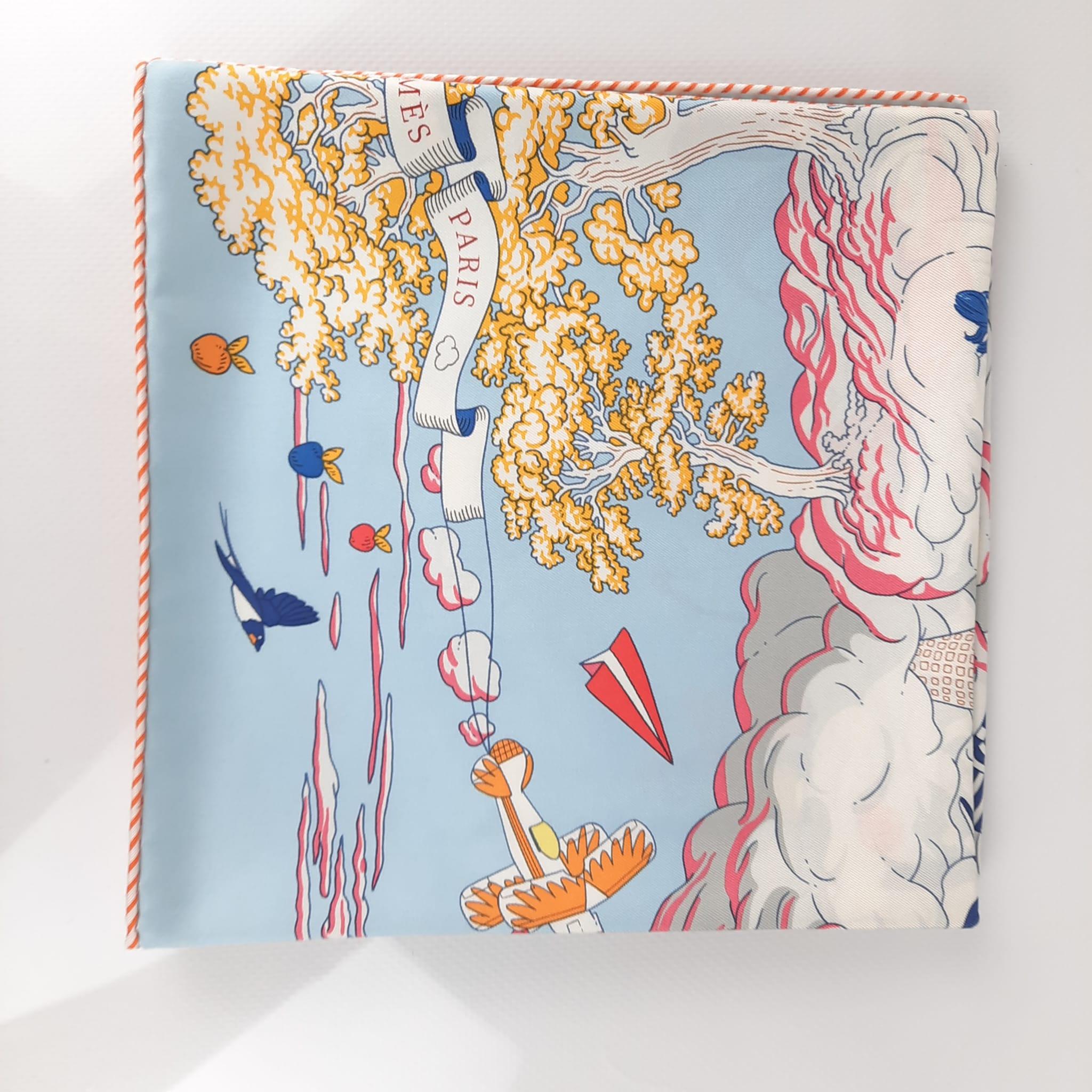 Hermes Bleu Glacier / Gris Perle / Multicolore Sur Mon Nuage scarf 90 In New Condition In Nicosia, CY