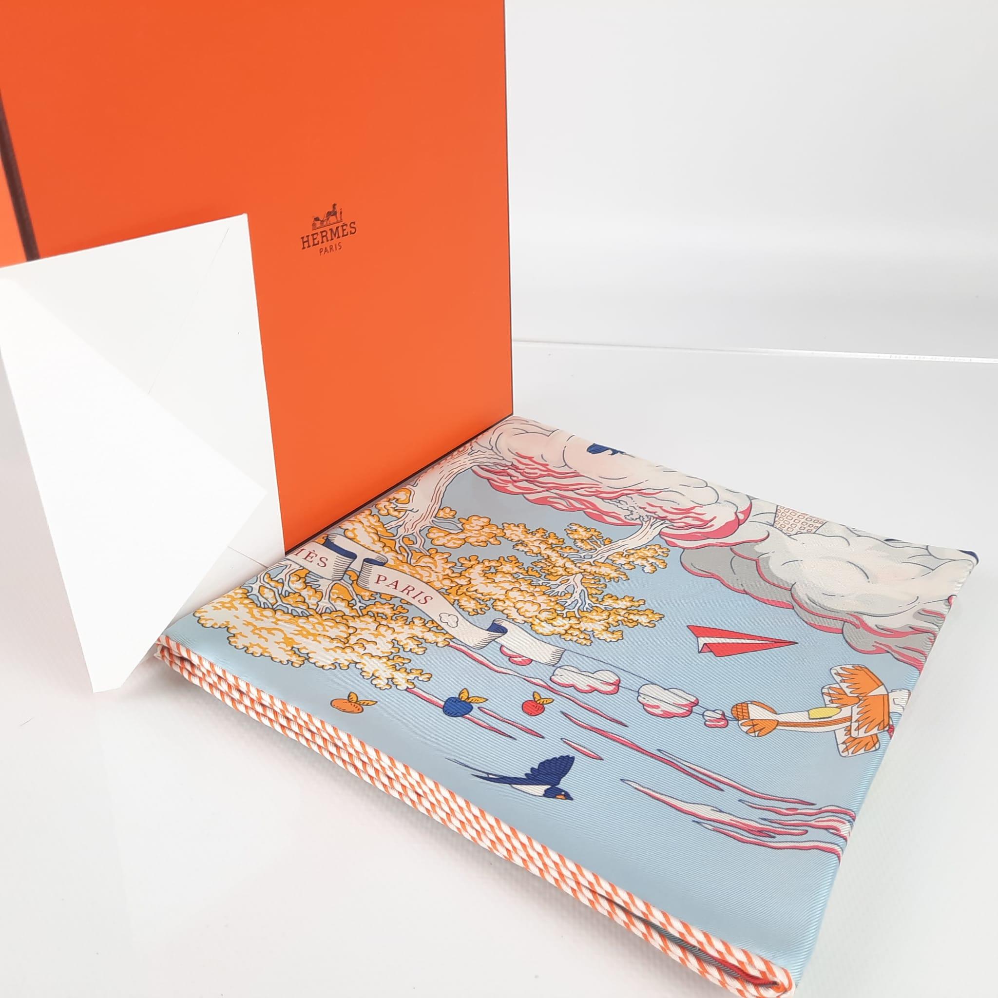 Women's or Men's Hermes Bleu Glacier / Gris Perle / Multicolore Sur Mon Nuage scarf 90
