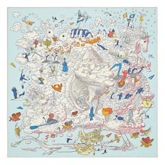 Hermes Bleu Glacier / Gris Perle / Multicolore Sur Mon Nuage scarf 90