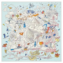 Hermes Bleu Glacier / Gris Perle / Multicolore Sur Mon Nuage scarf 90