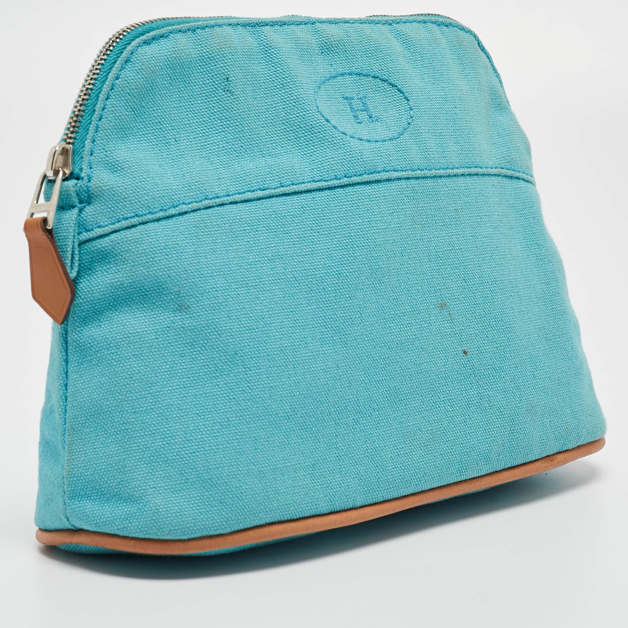 Hermes Bleu Horizon Canvas Mini Bolide Case In Good Condition In Dubai, Al Qouz 2