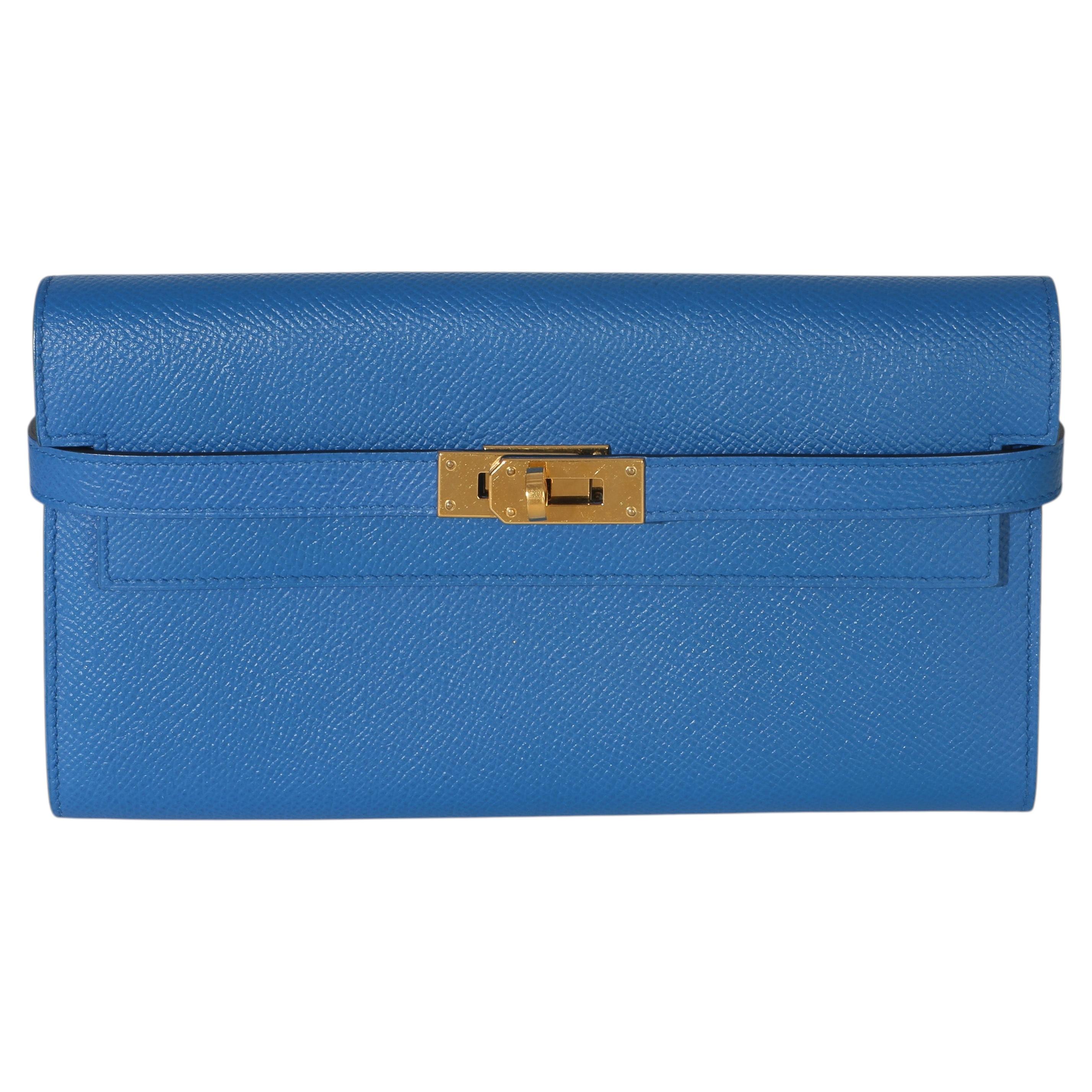Portafoglio lungo Hermès Bleu Hydra Epsom Kelly GHW