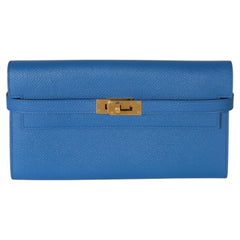 Hermès Bleu Hydra Epsom Kelly Longue Wallet GHW
