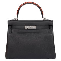 Hermès Bleu Indigo, Black, Cuivre Togo & Box Calf Au Galop Leather Kelly 28cm