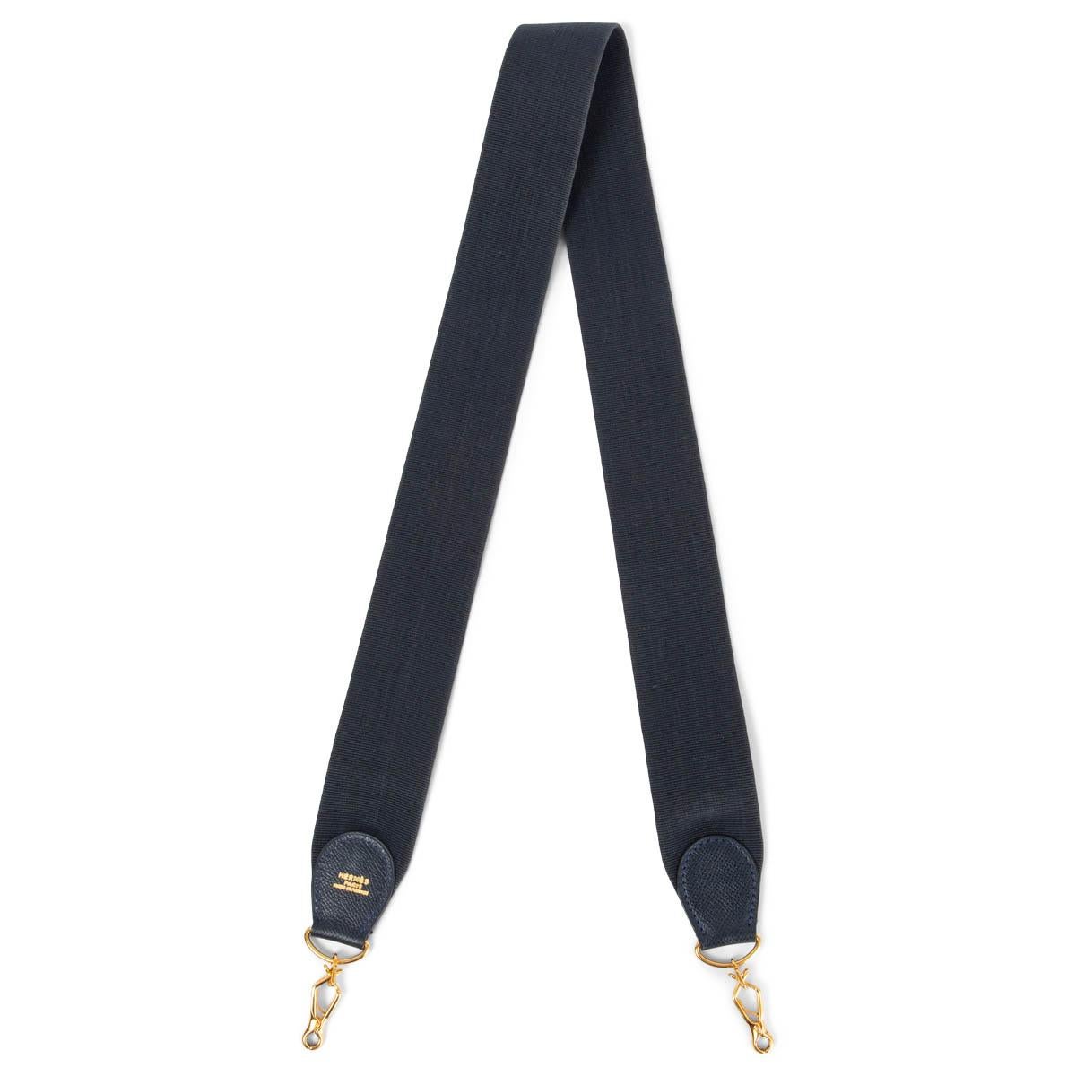 HERMES Bleu Indigo Courchevel leather 
canvas SANGLE KELLY 50mm Bag Strap