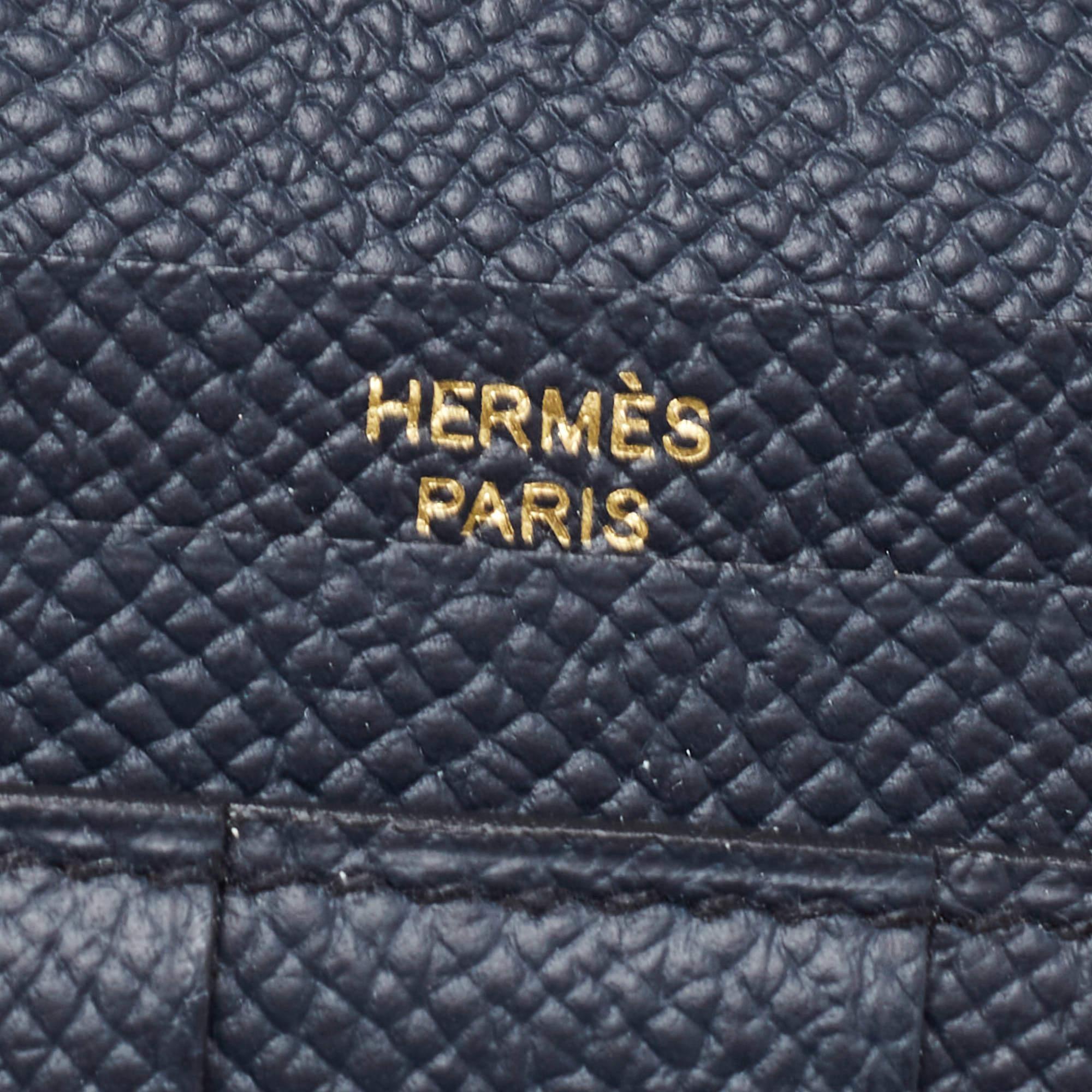 Hermes Bleu Indigo Epsom Leather Gold Finish Bearn Wallet 8