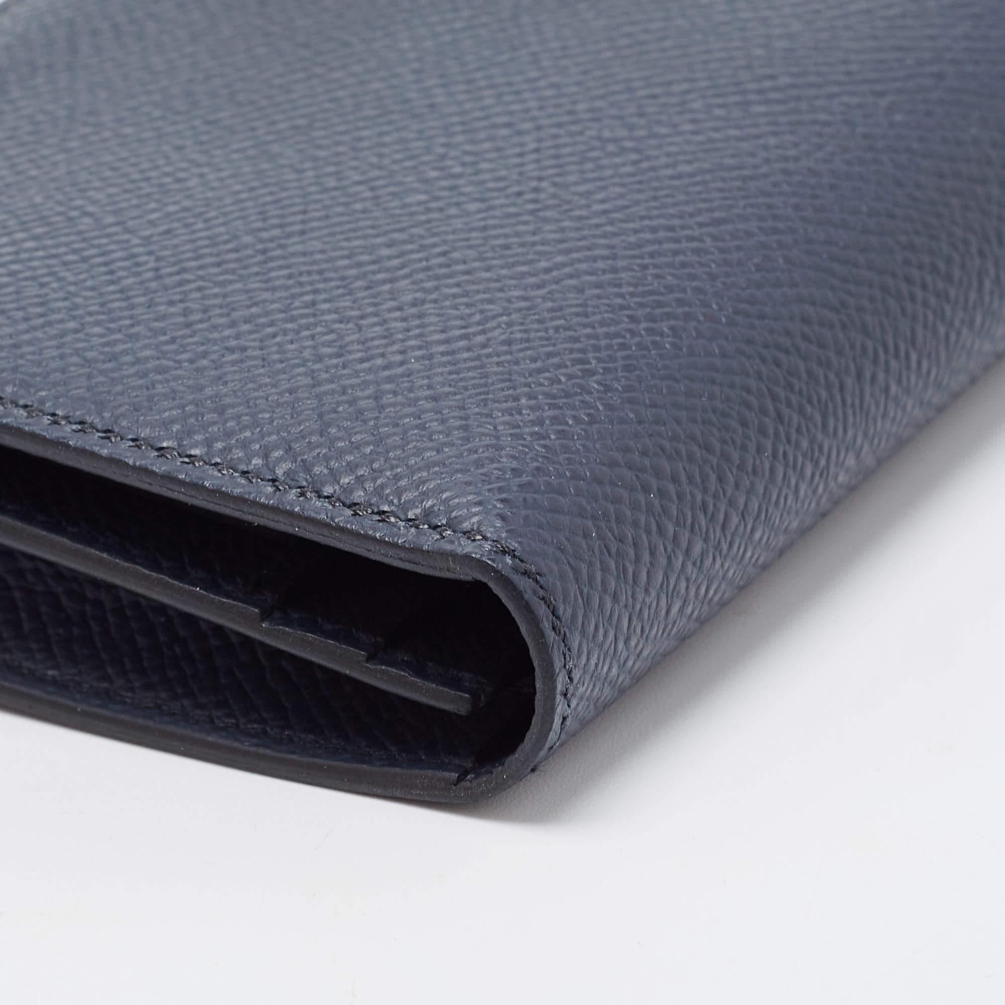 Hermes Bleu Indigo Epsom Leather Gold Finish Bearn Wallet 1