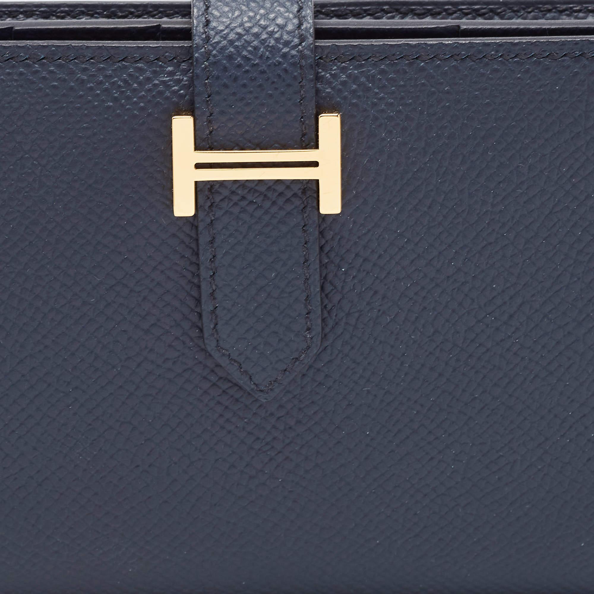 Hermes Bleu Indigo Epsom Leather Gold Finish Bearn Wallet 2