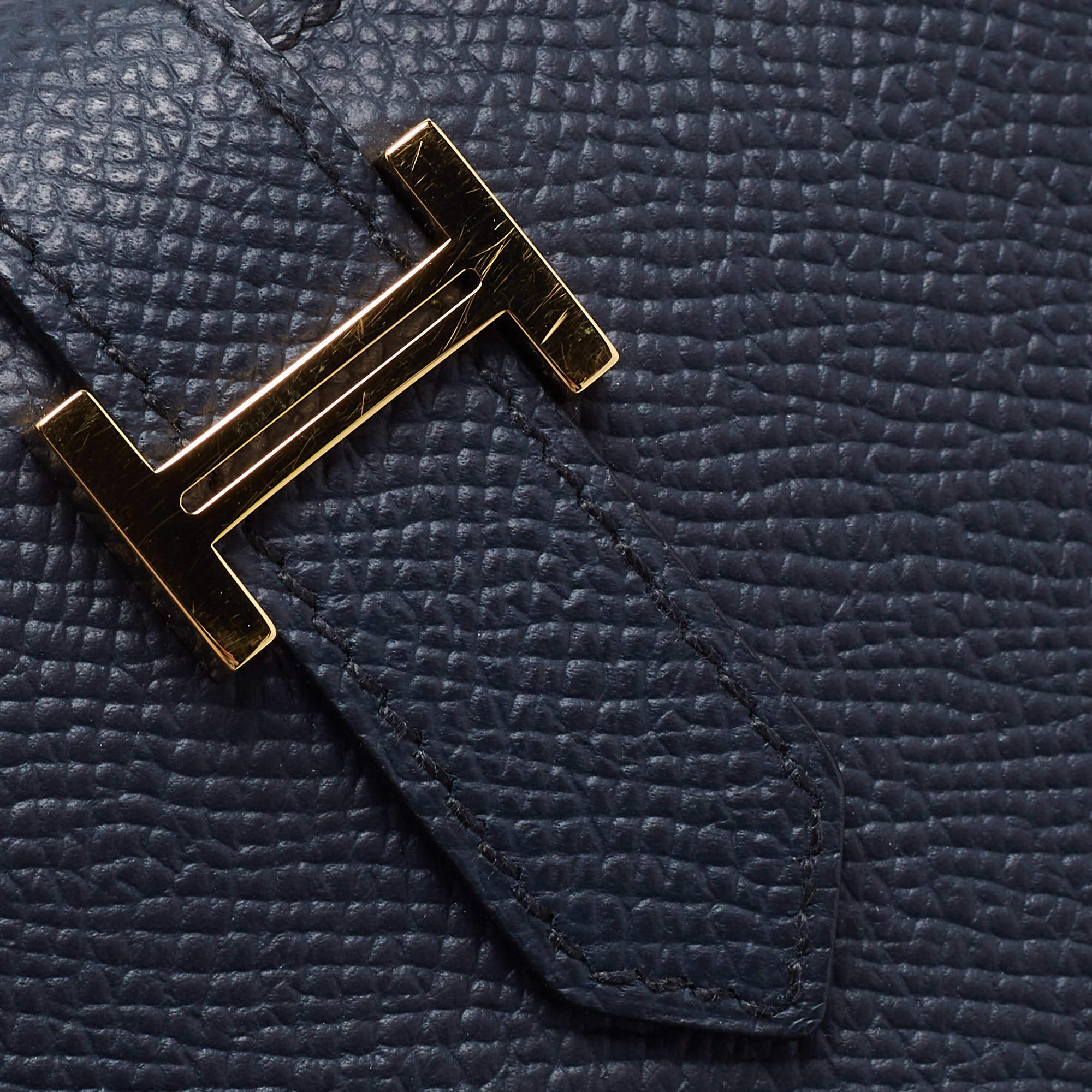 Hermes Bleu Indigo Epsom Leather Gold Finish Bearn Wallet 3