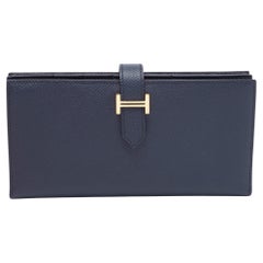 Portefeuille Hermes Bleu Indigo Epsom en cuir doré