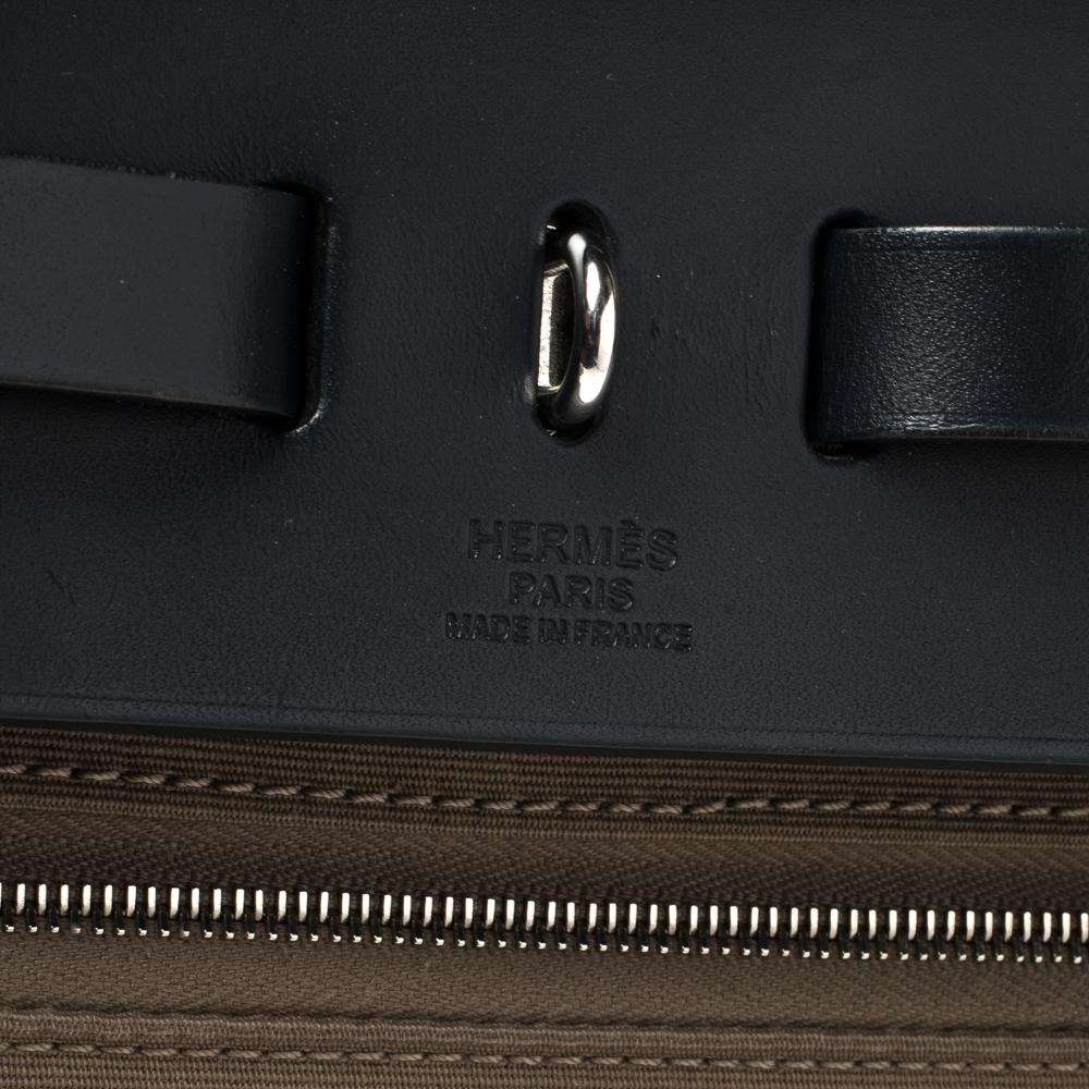 Hermès Bleu Indigo/Khaki Canvas and Leather Herbag Zip 31 Bag 3
