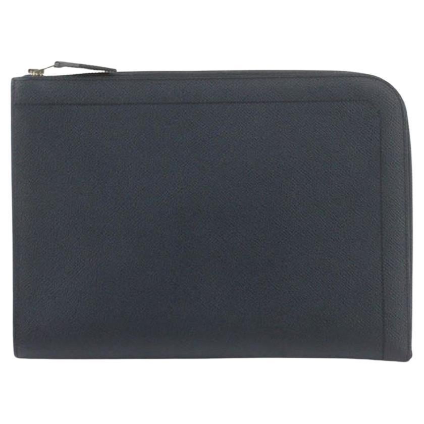 Hermes Bleu Indigo Leather Zip Computer Laptop Sleeve Case
