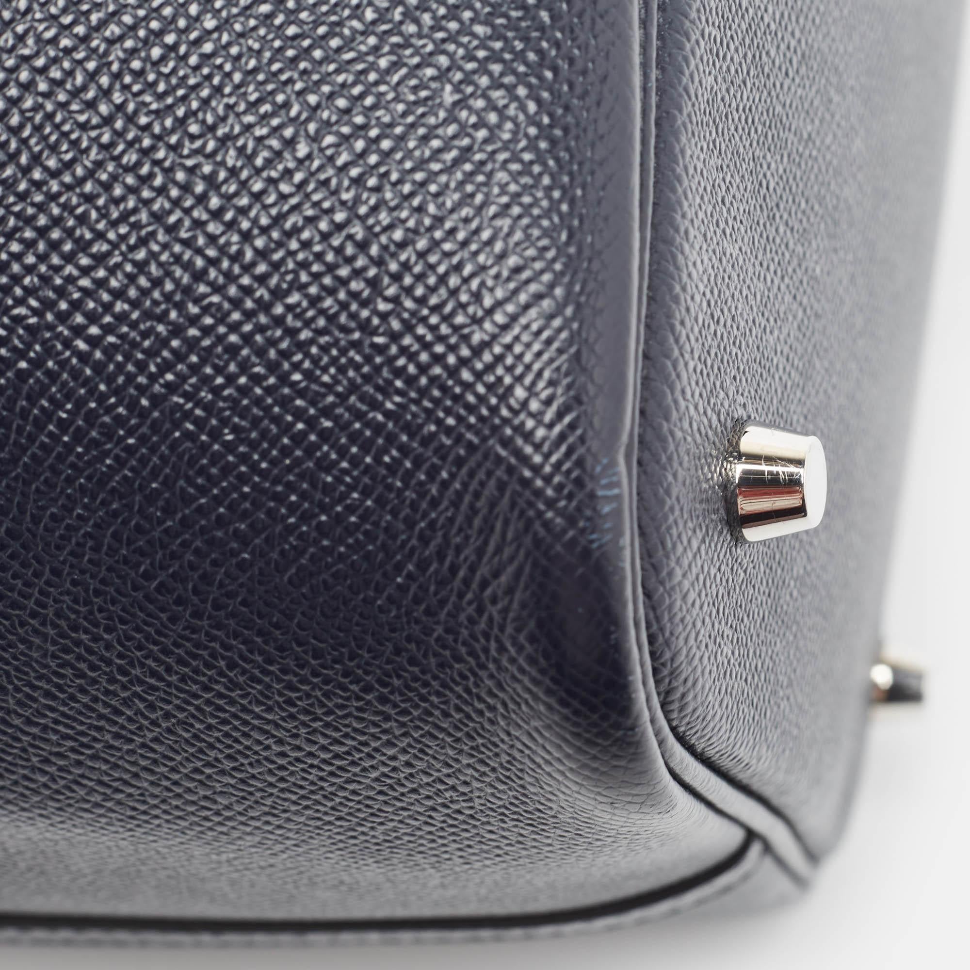 Sac Hermes Bleu Indigo/Noir/Terre Battue Epsom Leather Picotin Lock Tressage 22 en vente 13