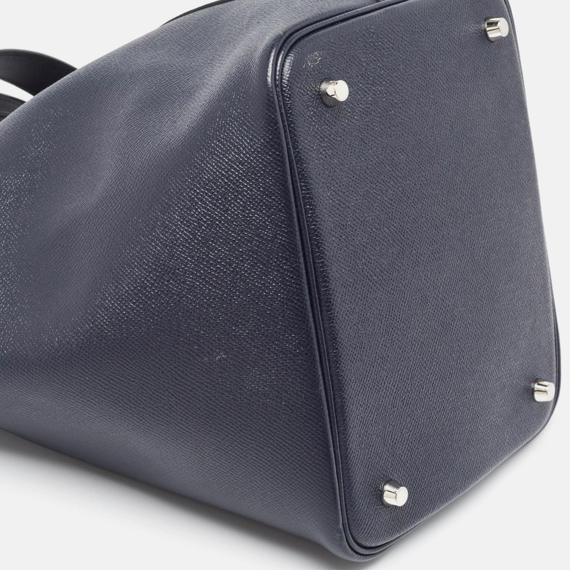 Hermes Bleu Indigo/Noir/Terre Battue Epsom Leather Picotin Lock Tressage 22 Bag For Sale 15
