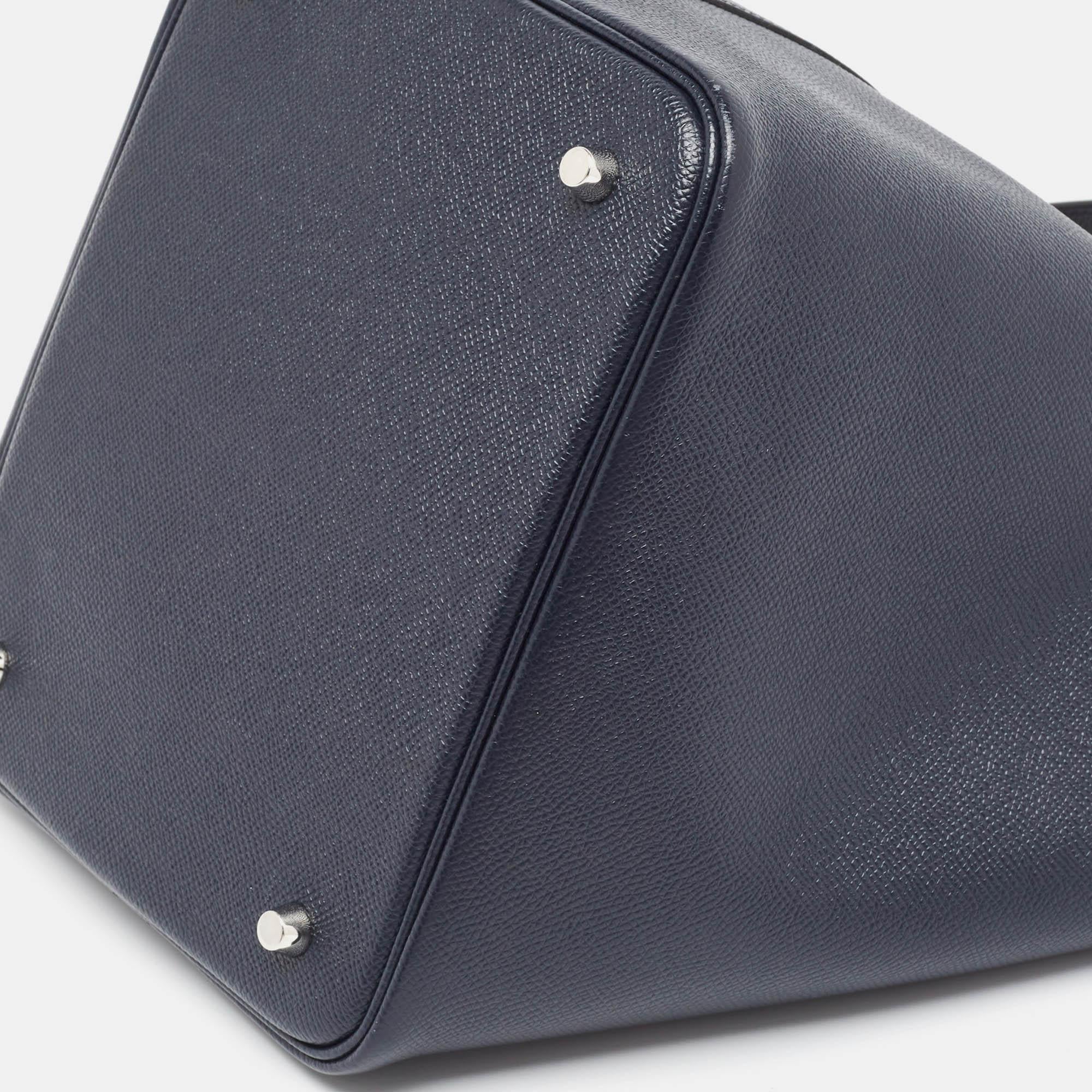 Hermes Bleu Indigo/Noir/Terre Battue Epsom Leather Picotin Lock Tressage 22 Bag 15