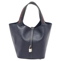 Hermes Bleu Indigo/Noir/Terre Battue Epsom Leather Picotin Lock Tressage 22 Bag