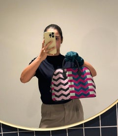 Hermès Bleu Indigo, piel Swift y bordados multicolores Zig Zag, Bolide 1923