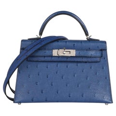 Hermès Bleu Iris Ostrich Leather Kelly 20cm II Sellier