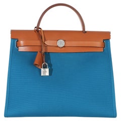 Hermès Bleu Izimir Toile Vache Hunter Herbag Zip 31 PHW