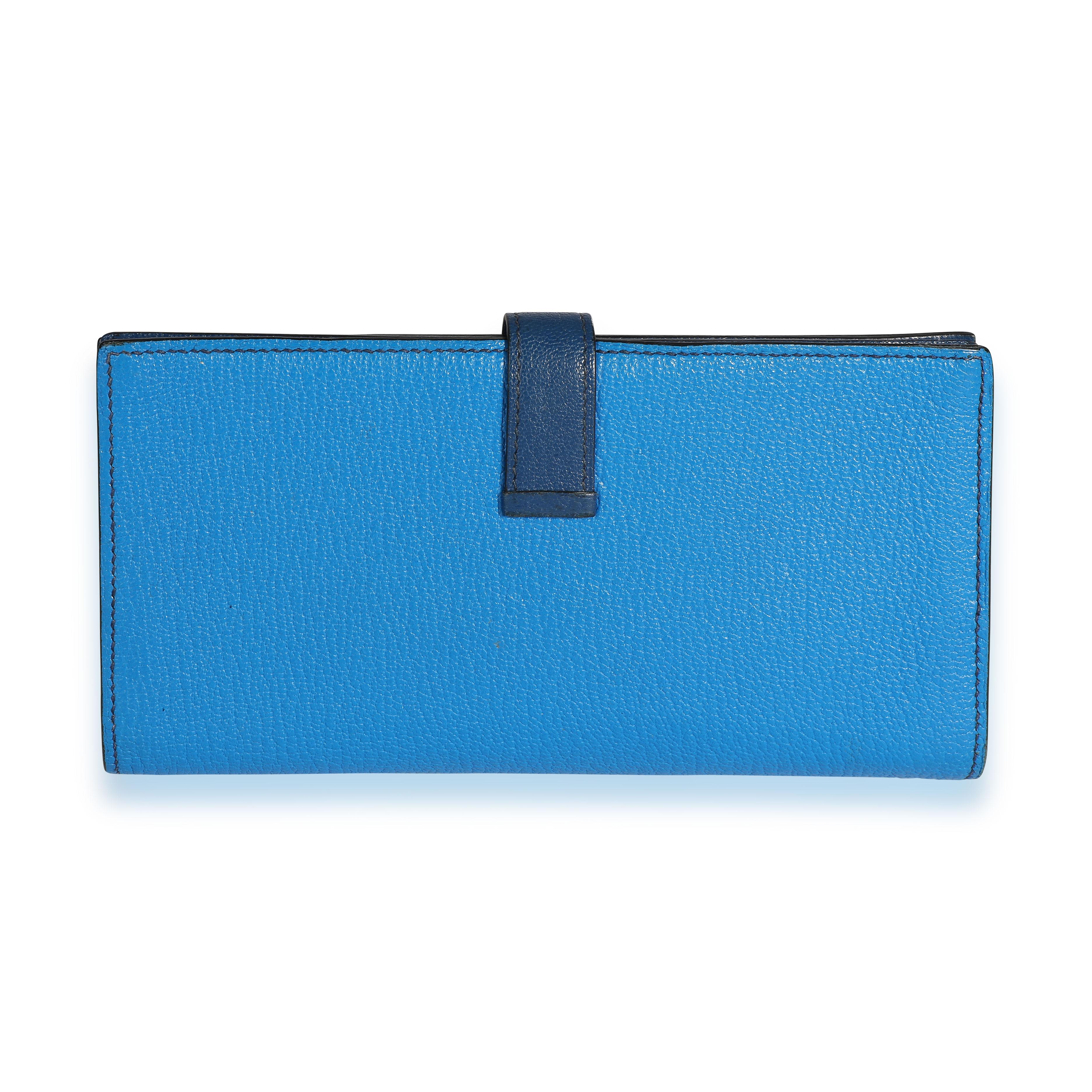 Bleu Hermès - Portefeuille Béarn en cuir de chévre bleu Izmir et bleu saphir PHW en vente