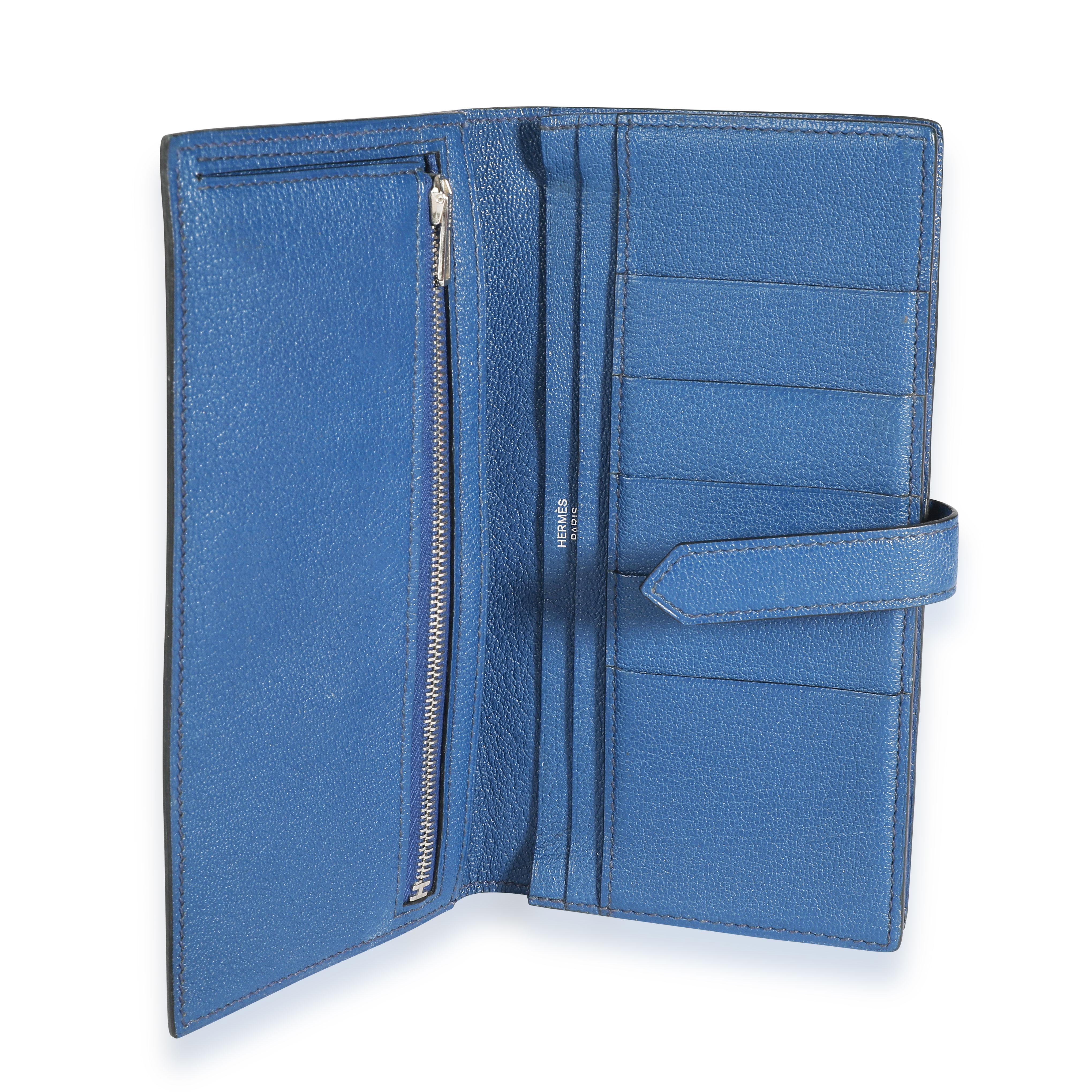 Hermès - Portefeuille Béarn en cuir de chévre bleu Izmir et bleu saphir PHW Bon état - En vente à New York, NY