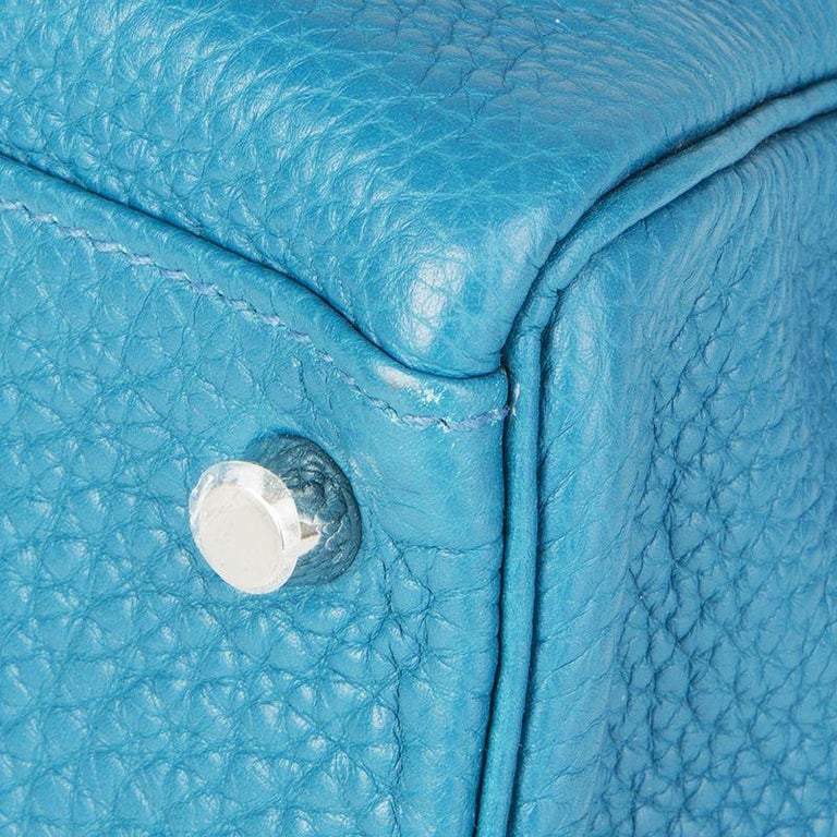 HERMES Bleu Izmir blue Clemence leather and Palladium KELLY 35 AMAZONE ...