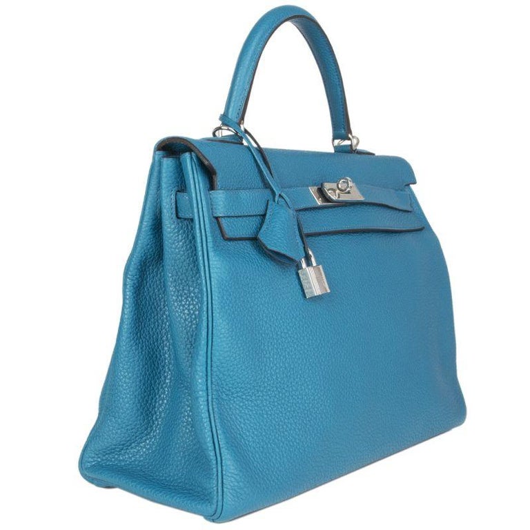 HERMES Bleu Izmir blue Clemence leather and Palladium KELLY 35 AMAZONE