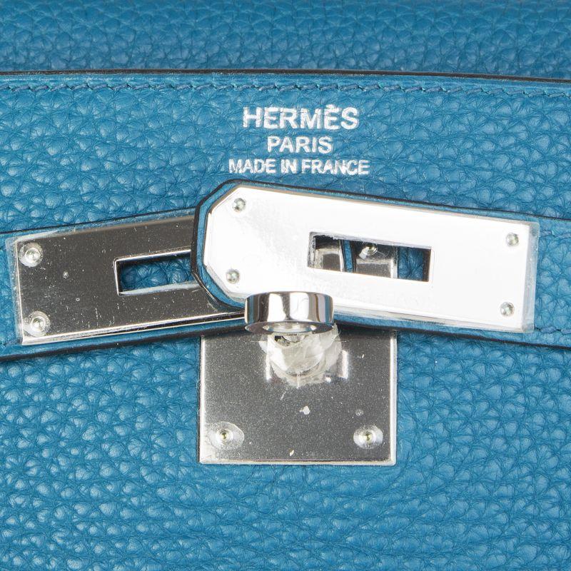Women's HERMES Bleu Izmir blue Clemence leather & Palladium KELLY 35 AMAZONE Bag