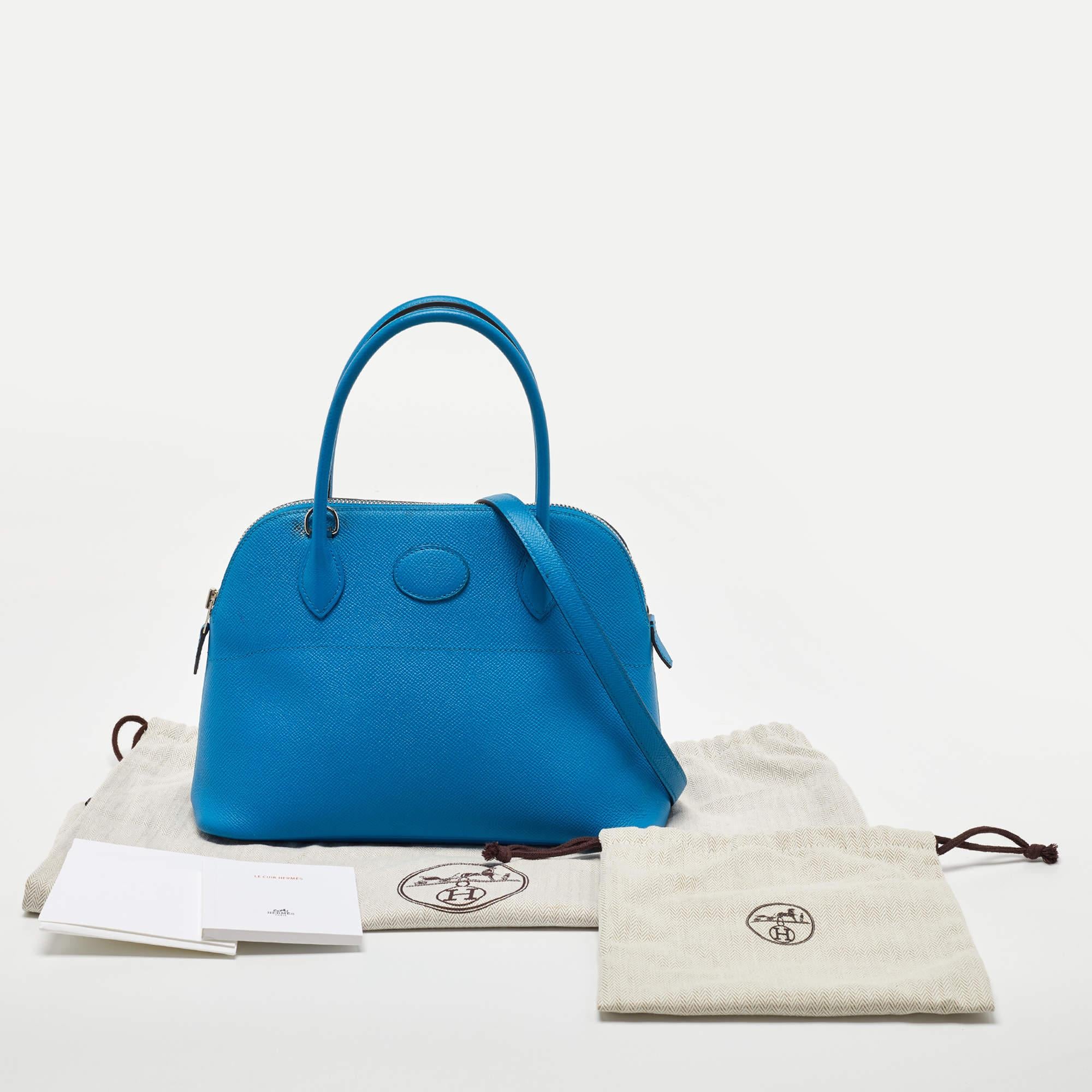 Hermes Bleu Izmir Epsom Leather Bolide 27 Bag For Sale 16