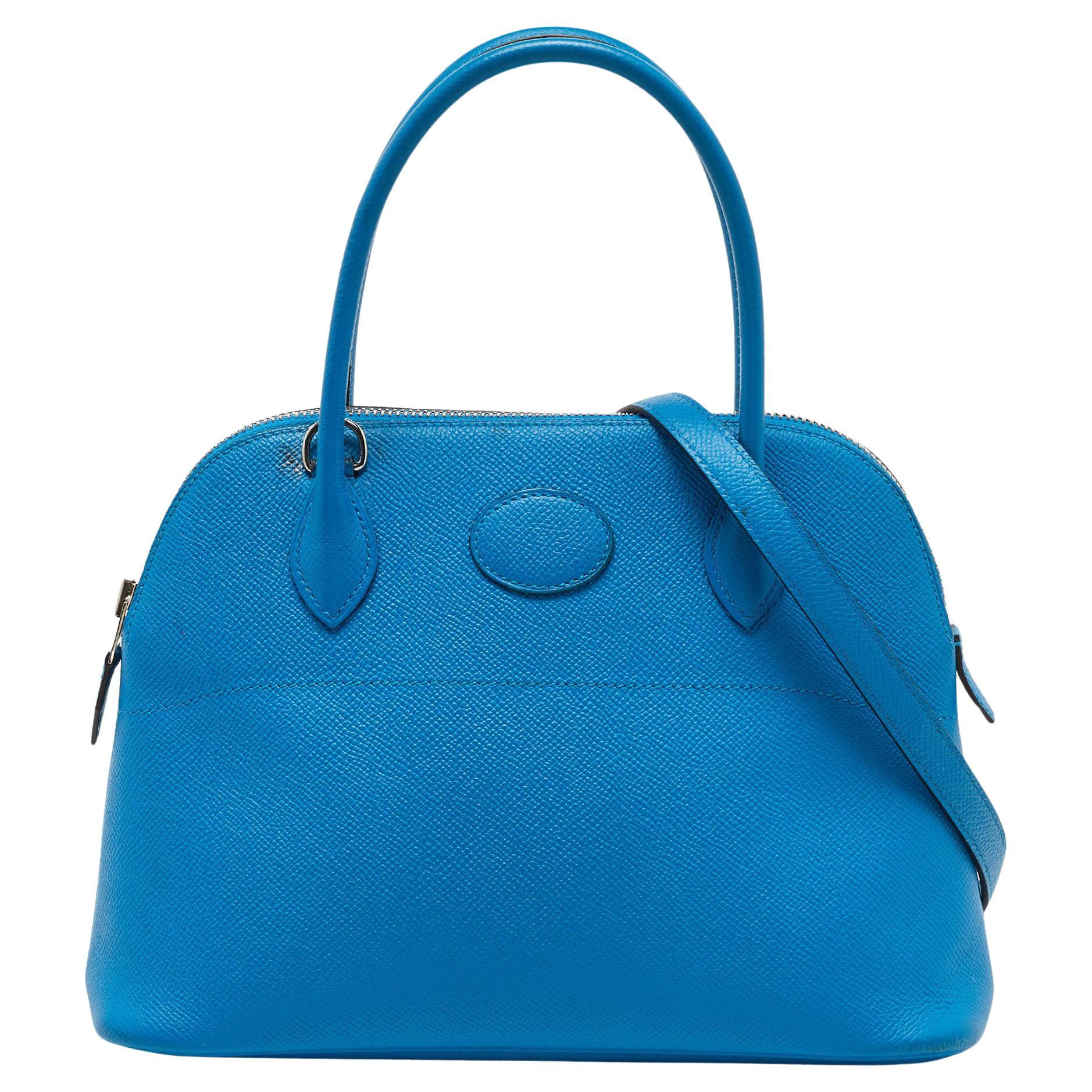 Hermes Bleu Izmir Epsom Leather Bolide 27 Bag For Sale
