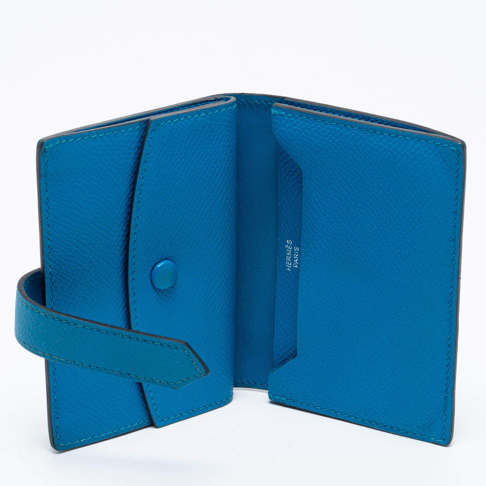 Hermes Bleu Izmir Epsom Leather Mini Bearn Wallet 4