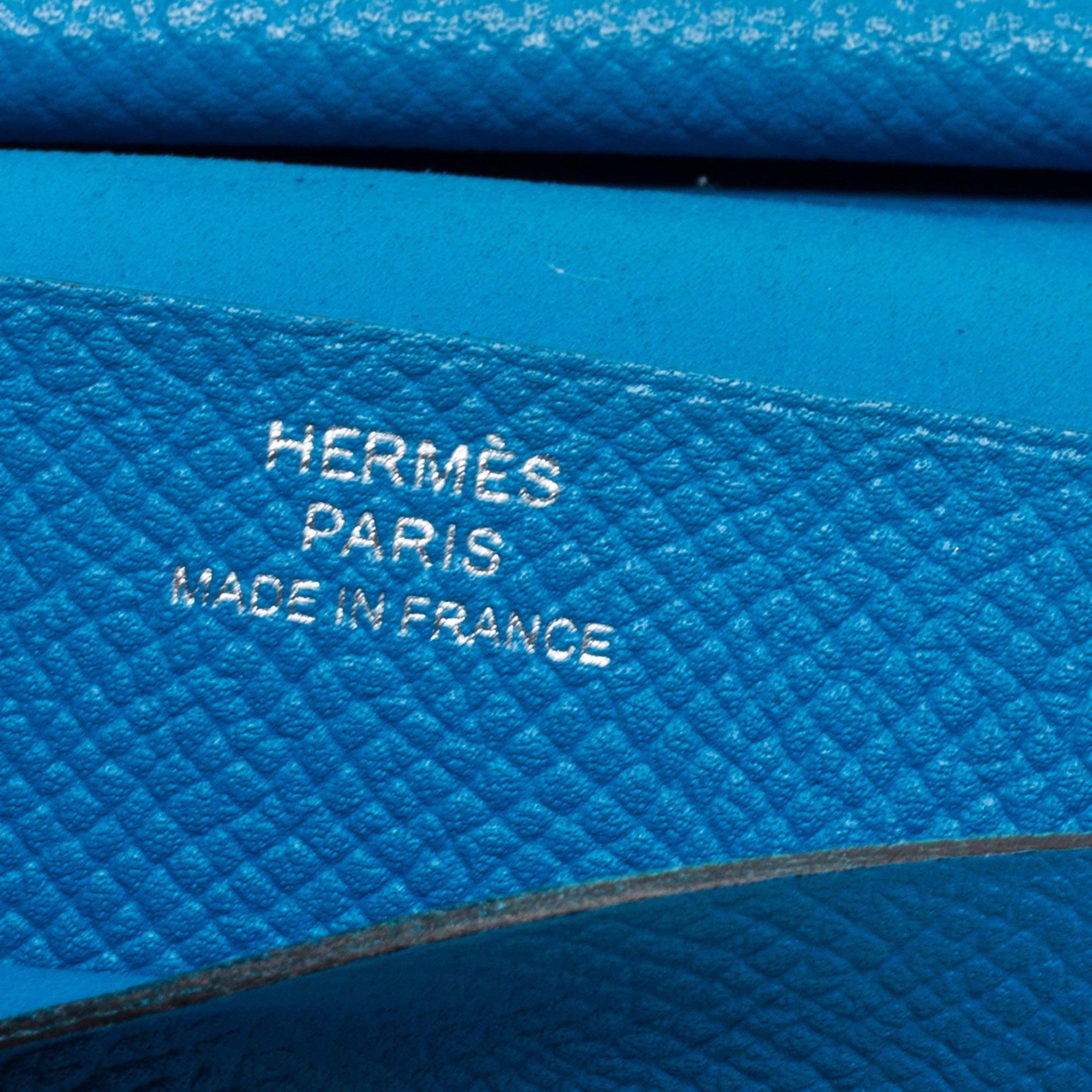 Hermes Bleu Izmir Epsom Leather Mini Bearn Wallet 5