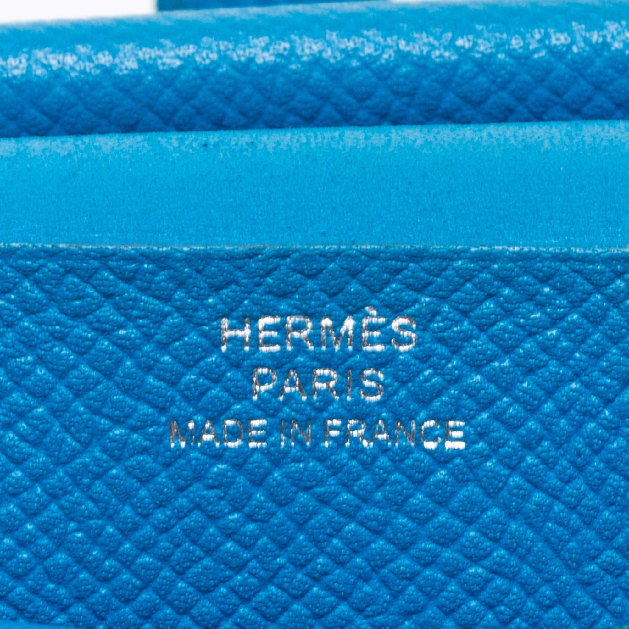 Hermes Bleu Izmir Epsom Leather Mini Bearn Wallet 6