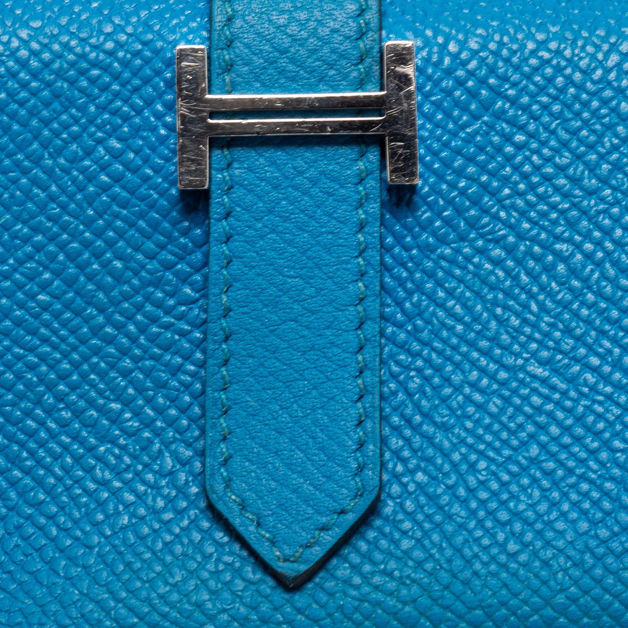 Hermes Bleu Izmir Epsom Leather Mini Bearn Wallet In Good Condition In Dubai, Al Qouz 2