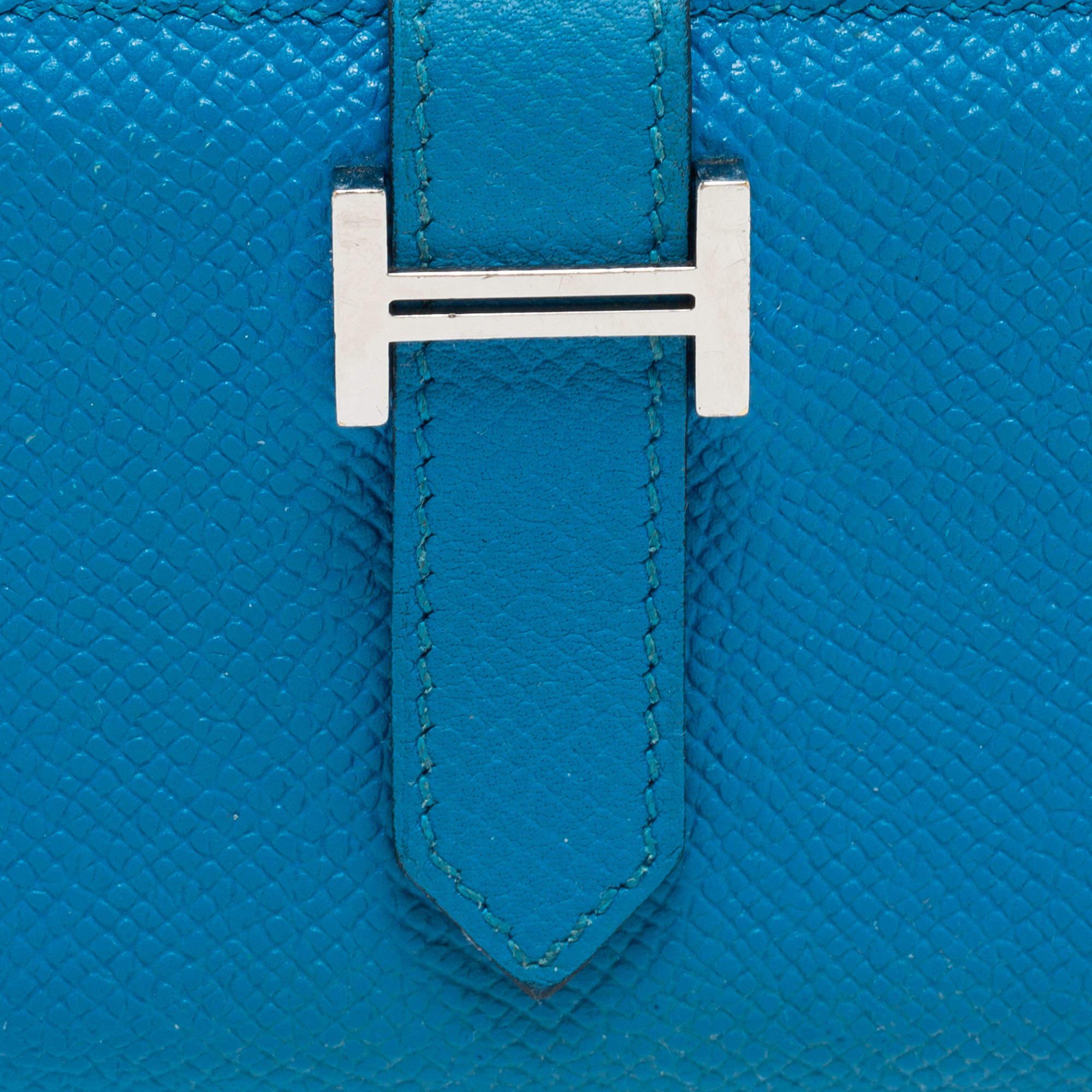 Women's Hermes Bleu Izmir Epsom Leather Mini Bearn Wallet