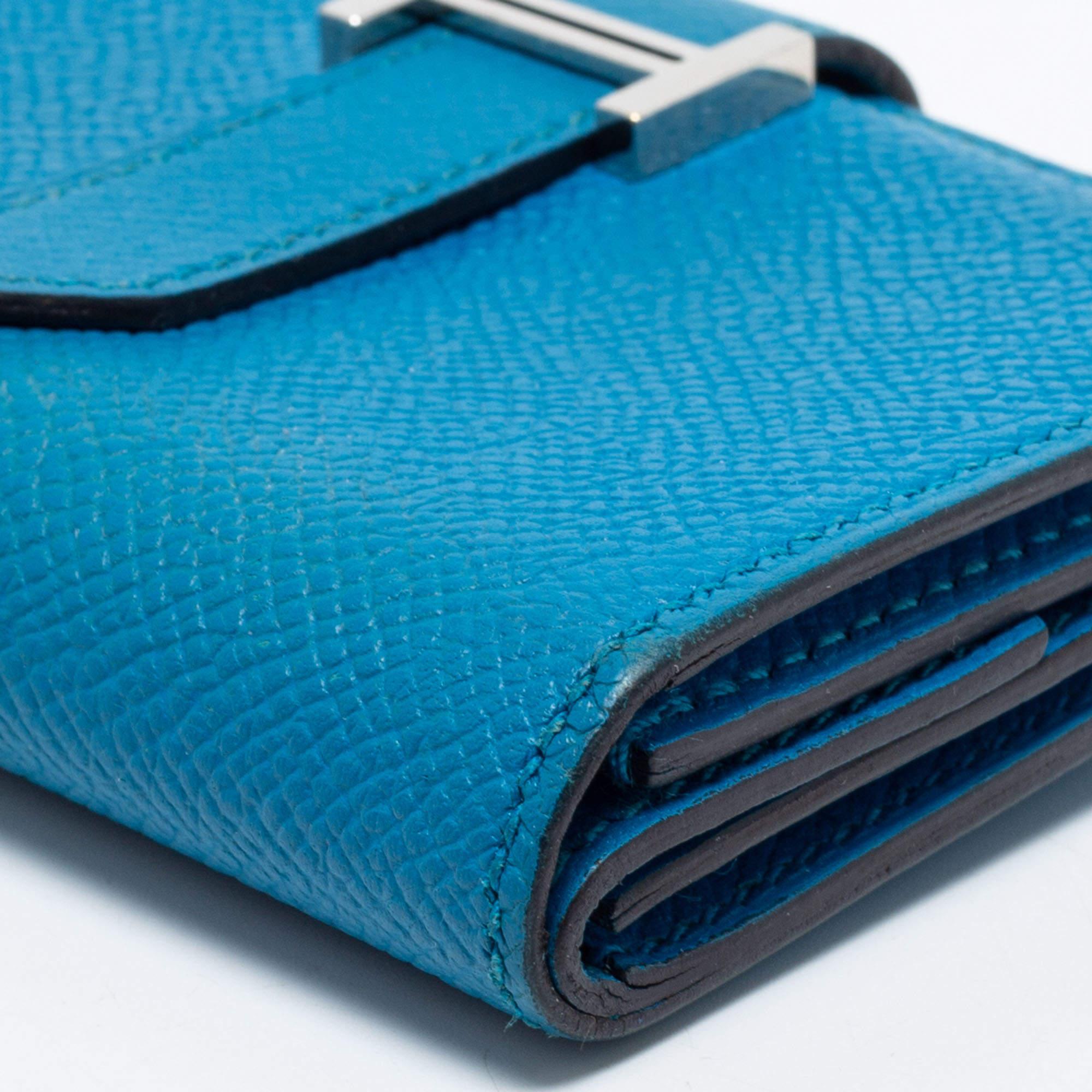 Hermes Bleu Izmir Epsom Leather Mini Bearn Wallet 1