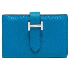 Hermès - Mini portefeuille ours Izmir en cuir Epsom bleu