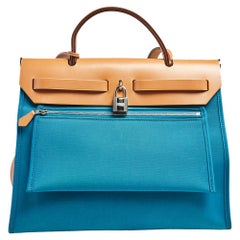 Hermes Bleu Izmir/Natural Canvas und Leder Herbag Zip 31 Tasche