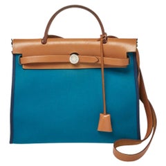 Hermes Bleu Izmir/Natural Canvas And Leather Herbag Zip 31 Bag