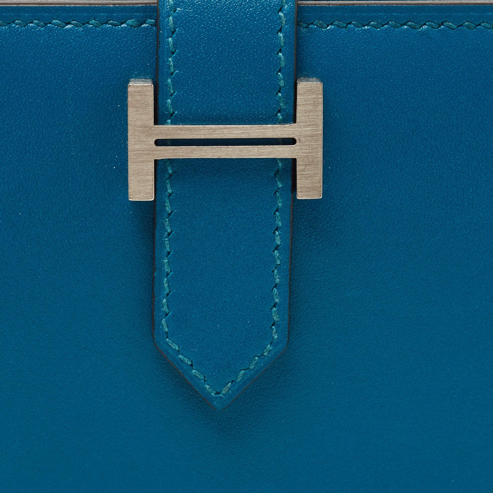 Hermes Bleu Izmir Tadelakt Leather Bearn Compact Wallet 7