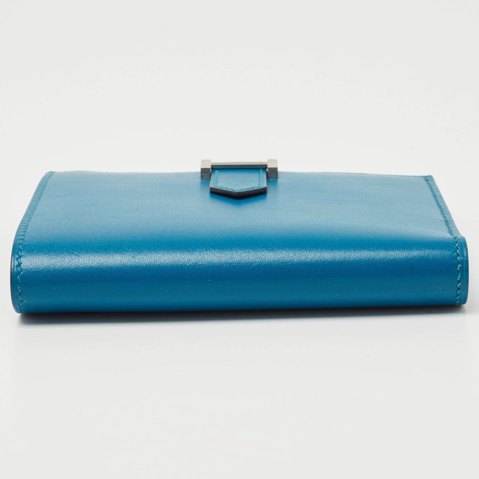 Hermes Bleu Izmir Tadelakt Leather Bearn Compact Wallet 1