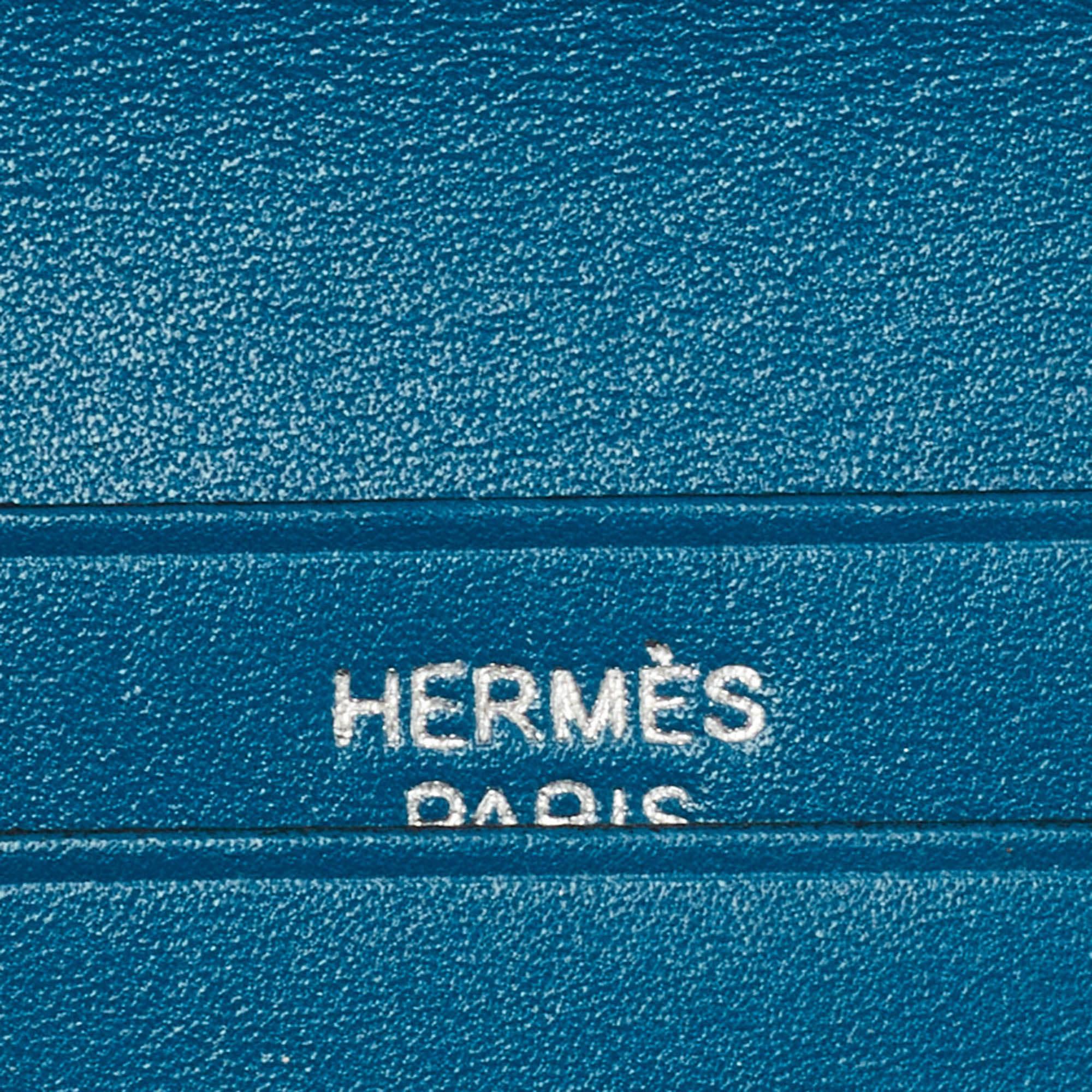 Hermes Bleu Izmir Tadelakt Leather Bearn Compact Wallet 3