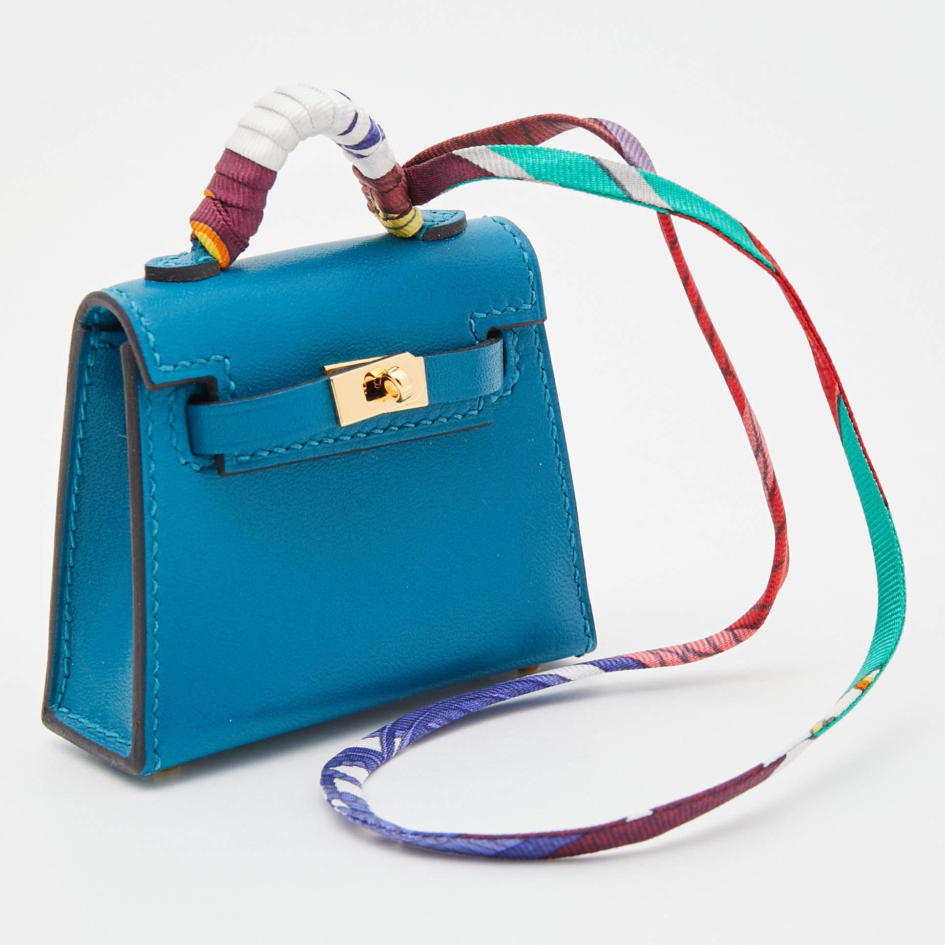 Blue Hermes Bleu Izmir Tadelakt Leather Mini Kelly Twilly Bag Charm