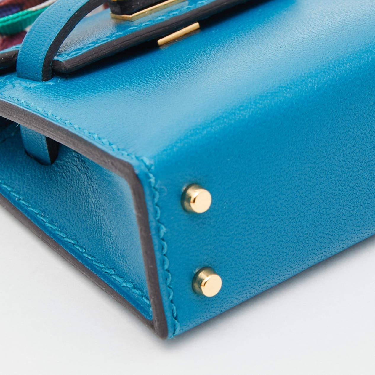 Women's Hermes Bleu Izmir Tadelakt Leather Mini Kelly Twilly Bag Charm